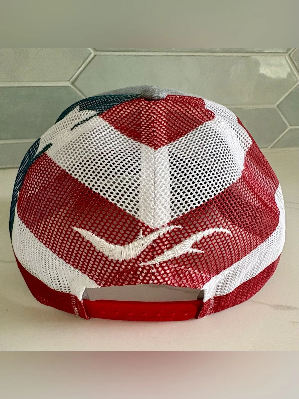 NWT Fouts Bros Richardson 112 Trucker Snapback Hat Grey Patriotic USA Flag Mesh